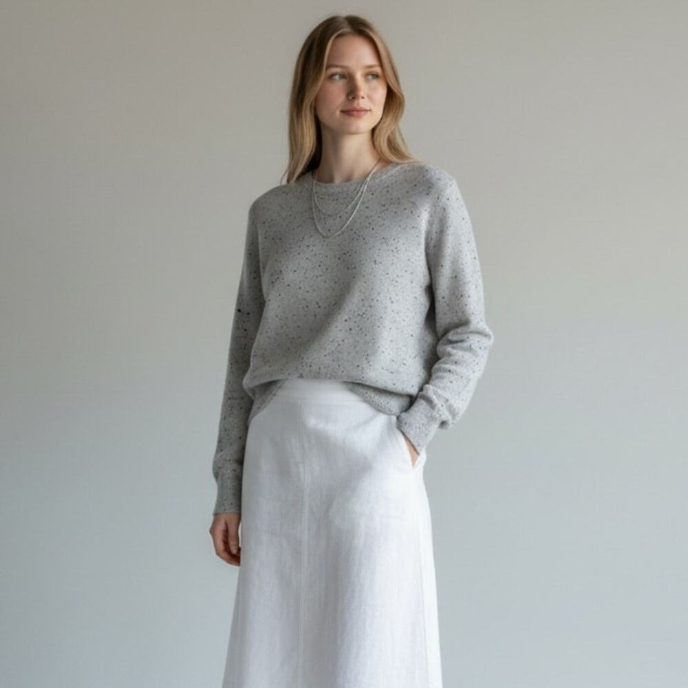 Everlane Cashmere Speckled Crewneck Sweater Women's Sz M Gray Long Sleeves